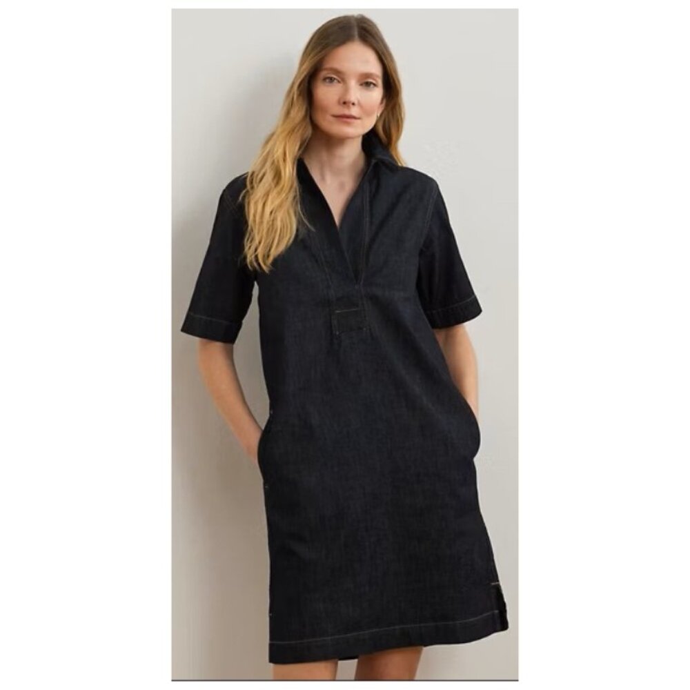 Lauren Ralph Lauren Black Denim Midi Dress Size-XL 100% Cotton